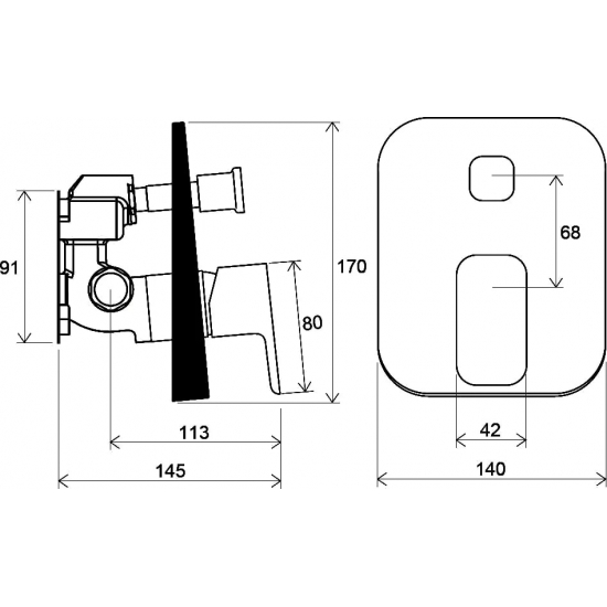 Встраиваемый смеситель для душа и ванны RAVAK 10° Free black -TD F 065.20 чёрный матовый
