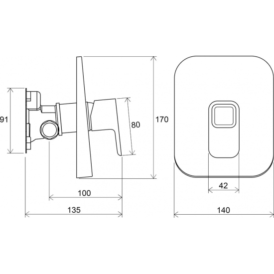 Встраиваемый смеситель для душа и ванны RAVAK 10° TD 066.00 хром