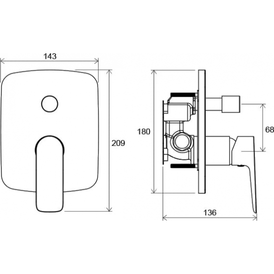 Встраиваемый смеситель для душа и ванны RAVAK Classic CL 065.00 С ВНУТРЕННЕЙ ЧАСТЬЮ, хром