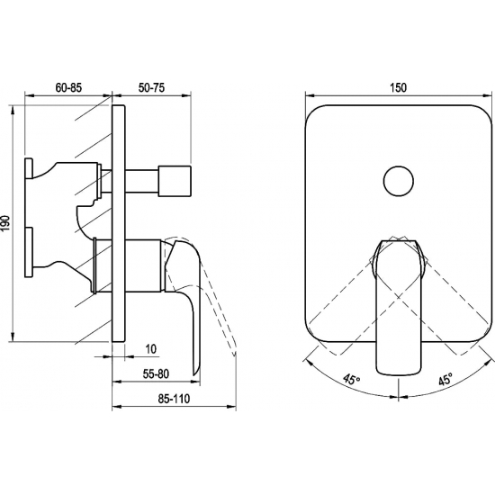 Встраиваемый смеситель для душа и ванны RAVAK Flat black FL 065.20 С ВНУТРЕННЕЙ ЧАСТЬЮ, чёрный 