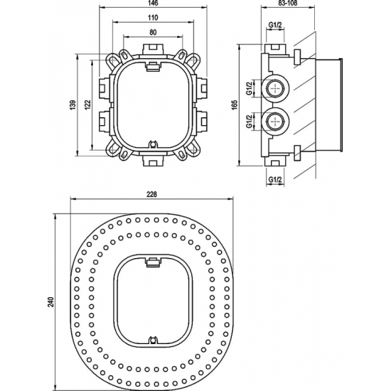 Встраиваемый смеситель для душа и ванны RAVAK Flat black FL 065.20 С ВНУТРЕННЕЙ ЧАСТЬЮ, чёрный 