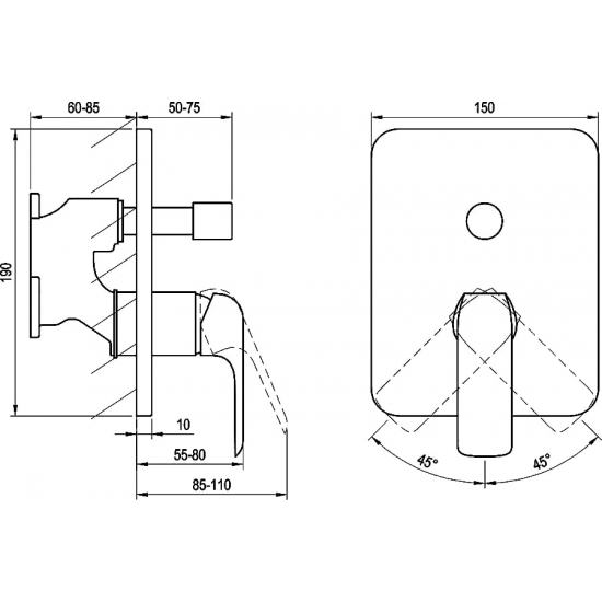 Встраиваемый смеситель для душа и ванны RAVAK Flat FL 065.00 нержавеющая сталь