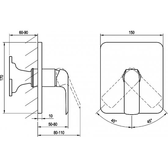 Встраиваемый смеситель для душа и ванны RAVAK Flat FL 066.00 нержавеющая сталь