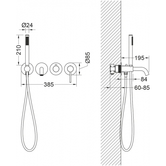 Встраиваемый смеситель для душа и ванны TIMO Saona 2314/03YSM С ВНУТРЕННЕЙ ЧАСТЬЮ, чёрный