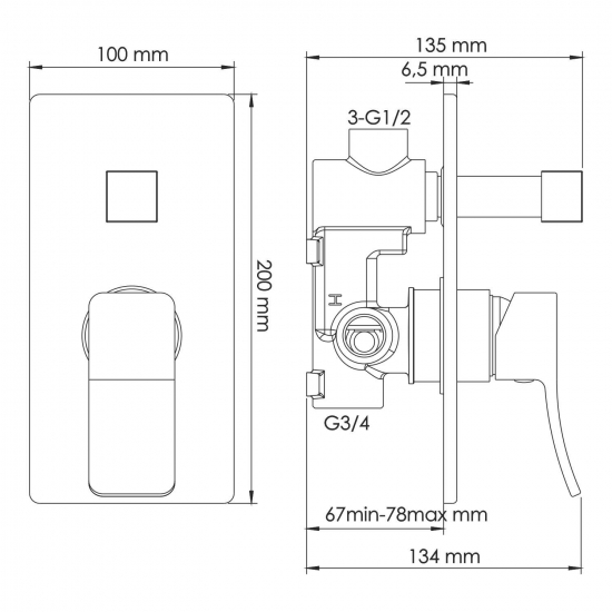 Встраиваемый смеситель для душа и ванны WASSERKRAFT Exter 1641 С ВНУТРЕННЕЙ ЧАСТЬЮ, бронза