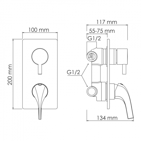 Встраиваемый смеситель для душа и ванны WASSERKRAFT Sauer 7171 С ВНУТРЕННЕЙ ЧАСТЬЮ, золото