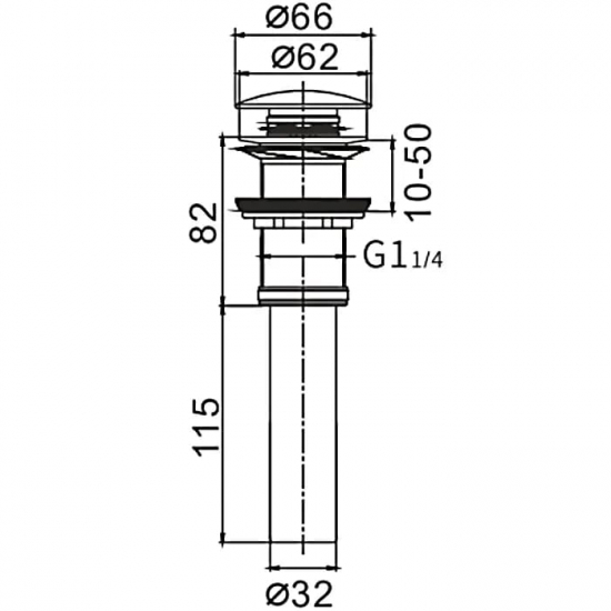 Выпуск для сифона FRAP F65 click-clack цельнометаллический пробка 62мм без перелива хром