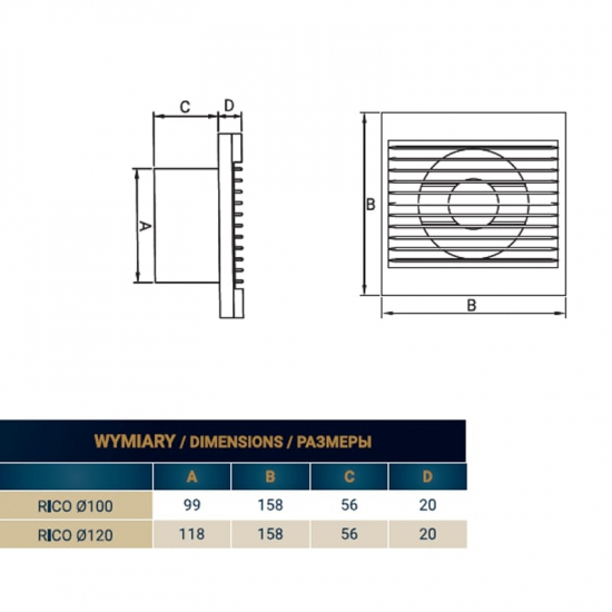 Вытяжной вентилятор DOSPEL RICO 100 S без шнура