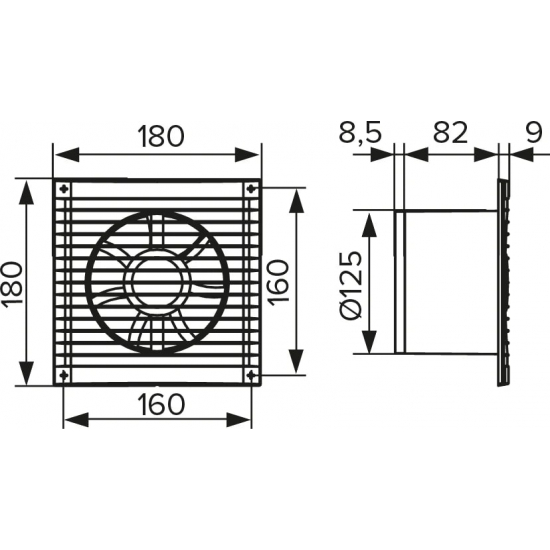 Вытяжной вентилятор ERA  E125C-02 D125  с обратным клапаном и тяговым выключателем