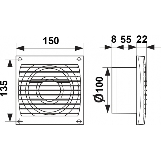 Вытяжной вентилятор ERA  Era 4C-02 D100  с обратным клапаном и тяговым выключателем
