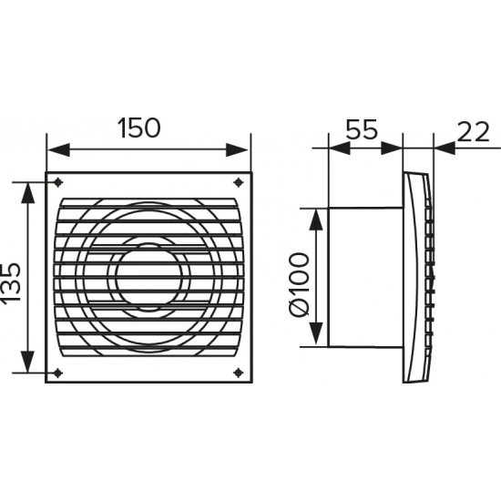 Вытяжной вентилятор ERA  Era 4S ETF D100  без шнура с антимаскитной сеткой и фототаймером