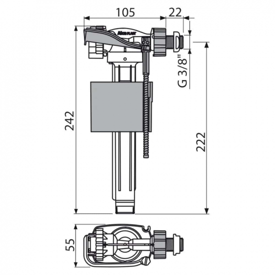 Заливной клапан ALCA PLAST A160P-3/8" боковая подводка латунный штуцер 