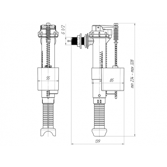 Заливной клапан АНИ ПЛАСТ WC5010 боковая подводка G 1/2" с пластиковым штуцером