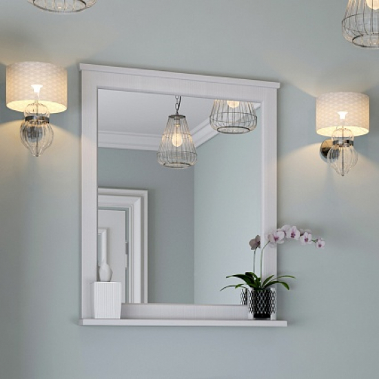 Зеркало АКВАТОН Леон 65 дуб белый, с полкой