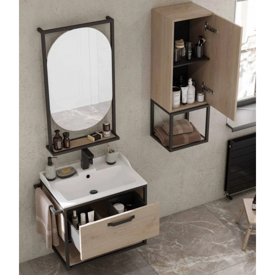 Зеркало АКВАТОН Лофт Фабрик 50 дуб эндгрейн, с полкой