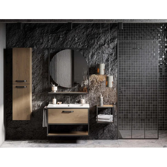 Зеркало АКВАТОН Лофт Фабрик 80 дуб эндгрейн, с полкой