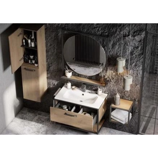 Зеркало АКВАТОН Лофт Фабрик 80 дуб эндгрейн, с полкой