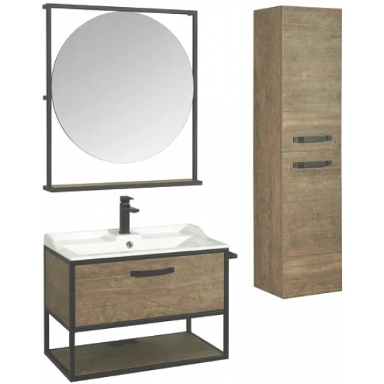 Зеркало АКВАТОН Лофт Фабрик 80 дуб эндгрейн, с полкой