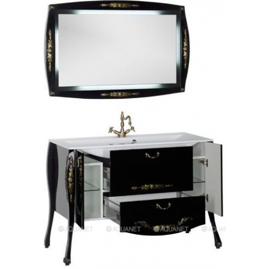 Зеркало AQUANET Виктория 120 черный глянец/золото с подсветкой