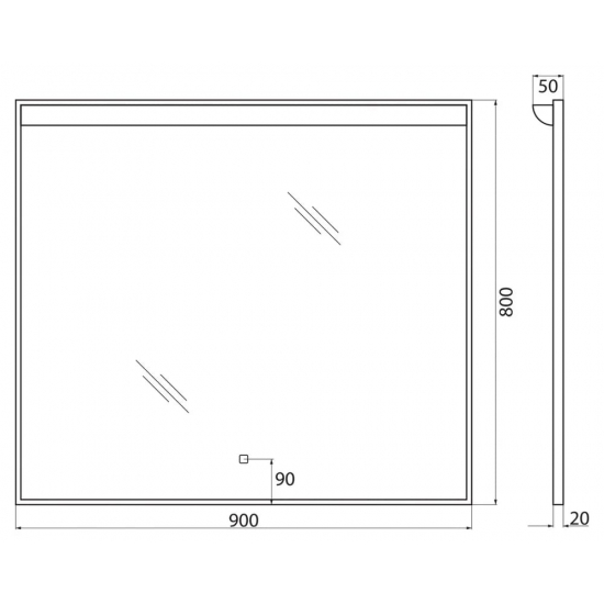 Зеркало BELBAGNO SPC-UNO-900-800-TCH с подсветкой, сенсорным выключателем