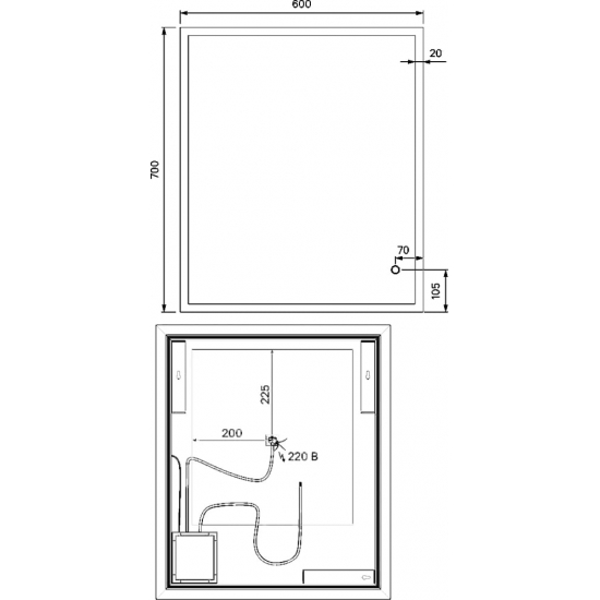 Зеркало IDDIS Brick 60 c термообогревом и подсветкой