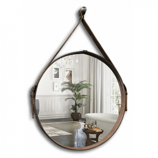 Зеркало круглое MIXLINE Капитан D510 обод из натуральной кожи
