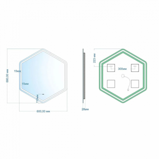 Зеркало MIXLINE Астра 600x680 светодиодная подсветка, бесконтактный сенсор