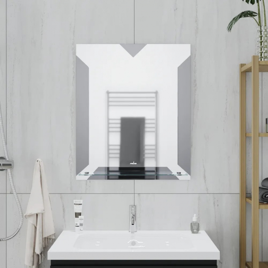 Зеркало MIXLINE Крит люкс 535x635 с полкой, фацет 