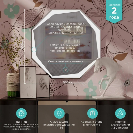 Зеркало MIXLINE Оттавия 800x800 с LED подсветкой и фацетом