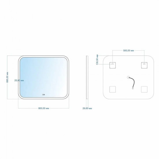 Зеркало MIXLINE Стив-2 800x685 с LED подсветкой и подогревом