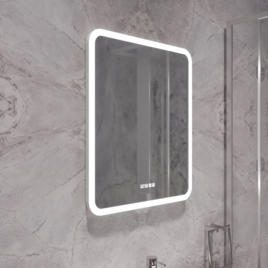 Зеркало MIXLINE Стив-3 600x700 с LED подсветкой, часами и подогревом
