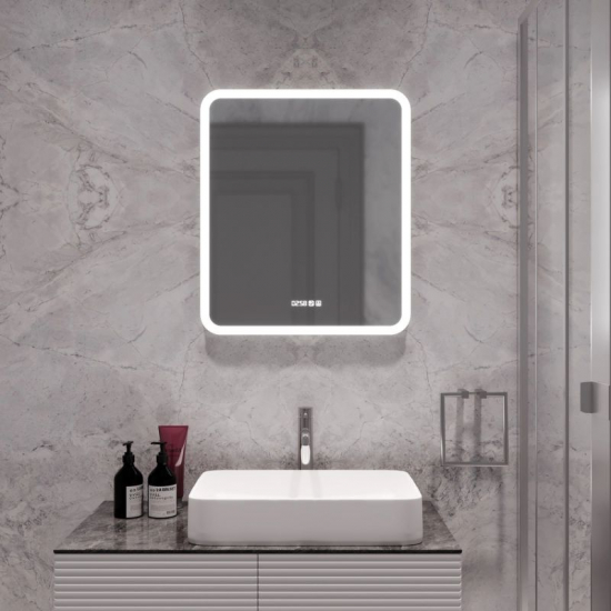 Зеркало MIXLINE Стив-3 600x700 с LED подсветкой, часами и подогревом