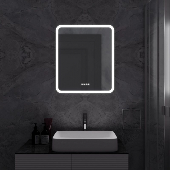 Зеркало MIXLINE Стив-3 600x700 с LED подсветкой, часами и подогревом