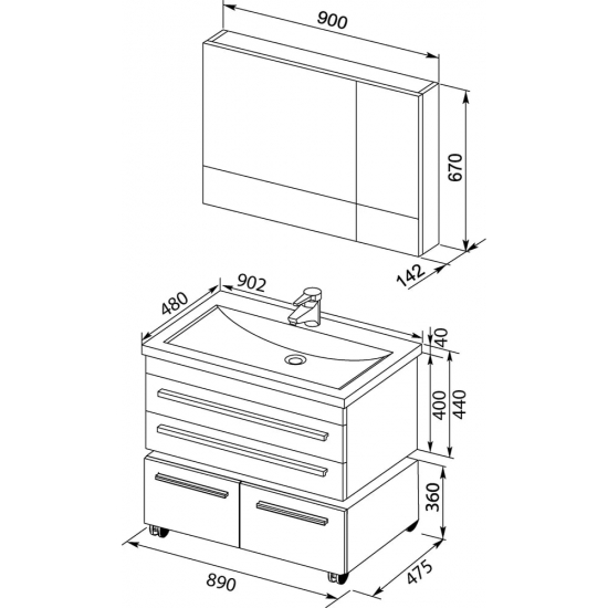 Зеркало-шкаф AQUANET Верона 90 белый 