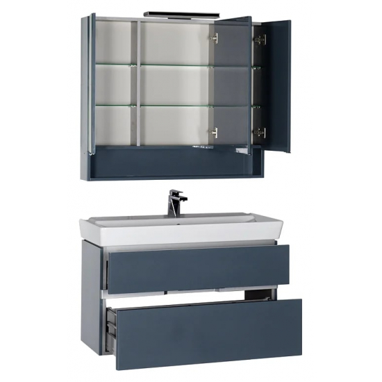 Зеркало-шкаф AQUANET Виго 100 сине-серый