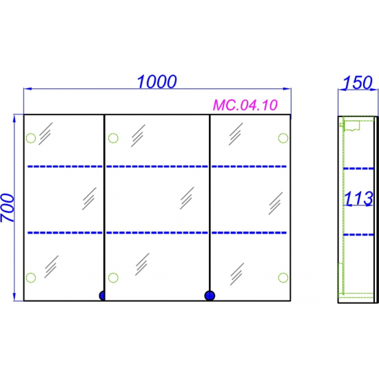 Зеркало-шкаф AQWELLA МС.04.10 ширина 100 см