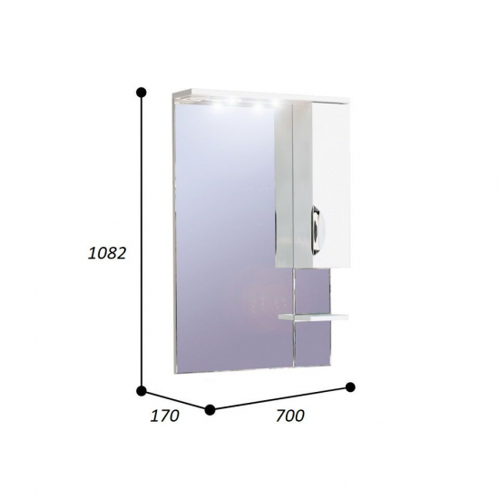 Зеркало-шкаф AURA Люкс 70 правое белый