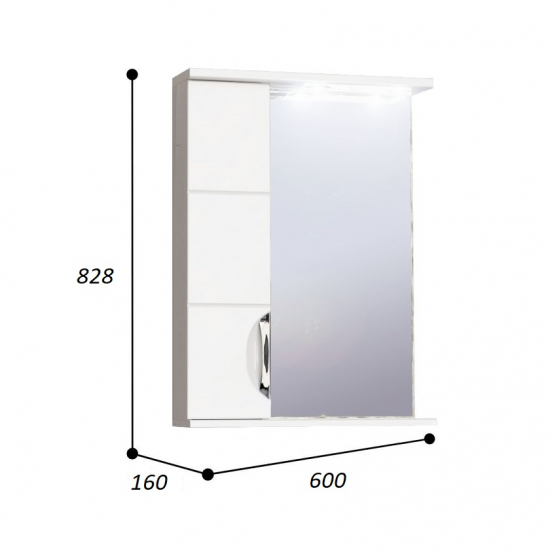 Зеркало-шкаф AURA Техно 60 левое белый