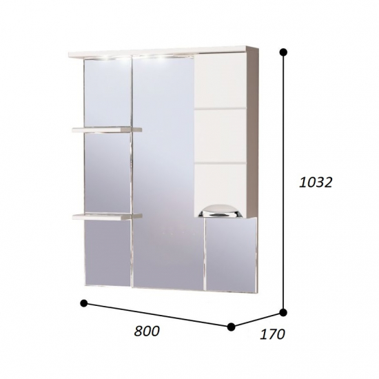 Зеркало-шкаф AURA Техно 80 правое белый