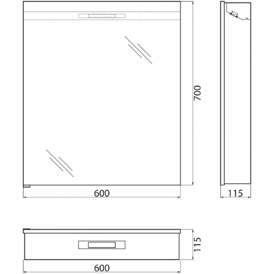 Зеркало-шкаф BELBAGNO SPC-1A-DL-BL-600 с подсветкой