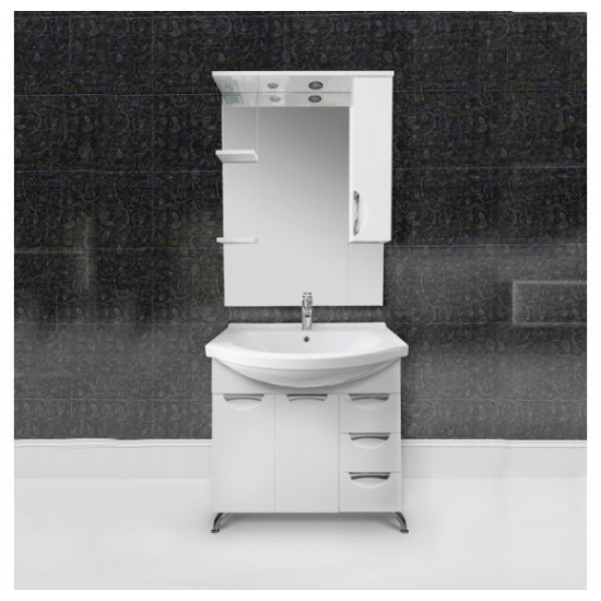 Зеркало-шкаф MIRSANT Камилла 100/2 с подсветкой, с одним ящиком правый