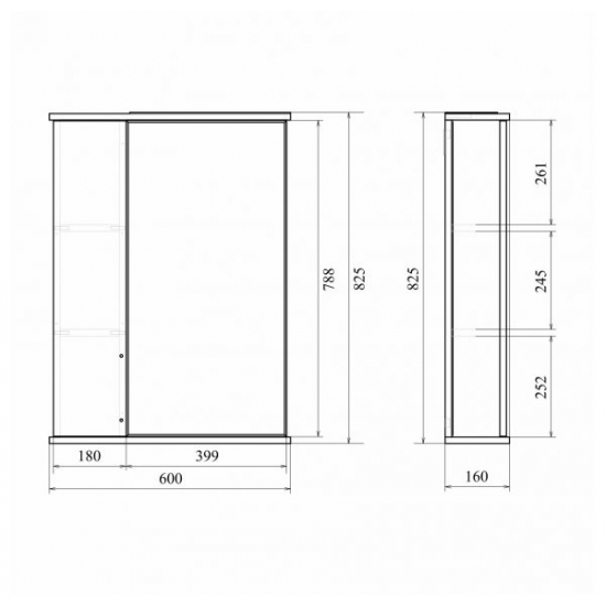 Зеркало-шкаф MIRSANT Камилла 60/2 с подсветкой белый левый