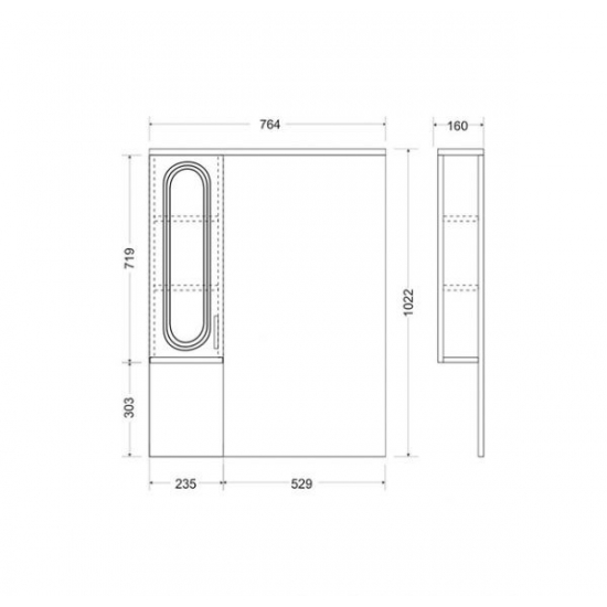 Зеркало-шкаф MIRSANT Мия 85 с подсветкой белый левый