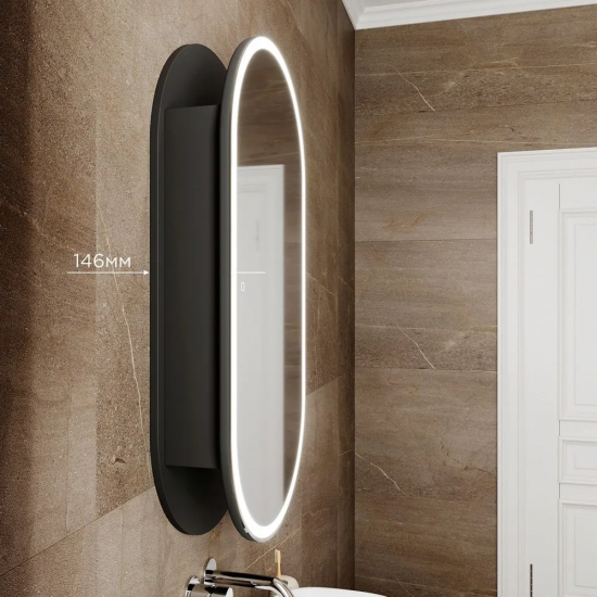 Зеркало-шкаф MIXLINE Сохо 50x100 правый, сенсорный выкл, светодиодная подсветка чёрный