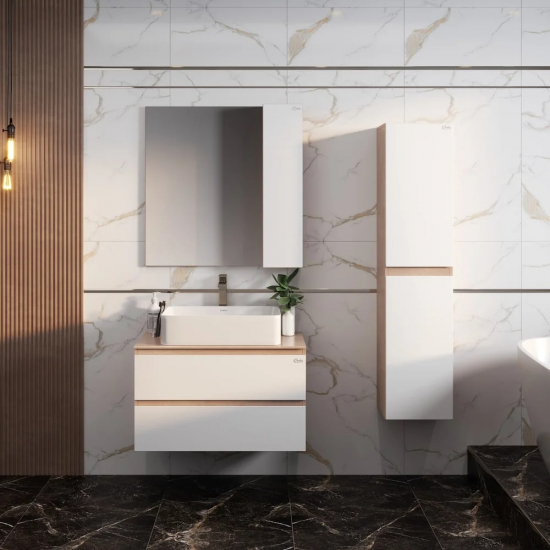 Зеркало-шкаф ONIKA Алеста 80 камень светлый, белый