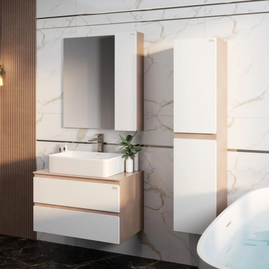 Зеркало-шкаф ONIKA Алеста 80 камень светлый, белый