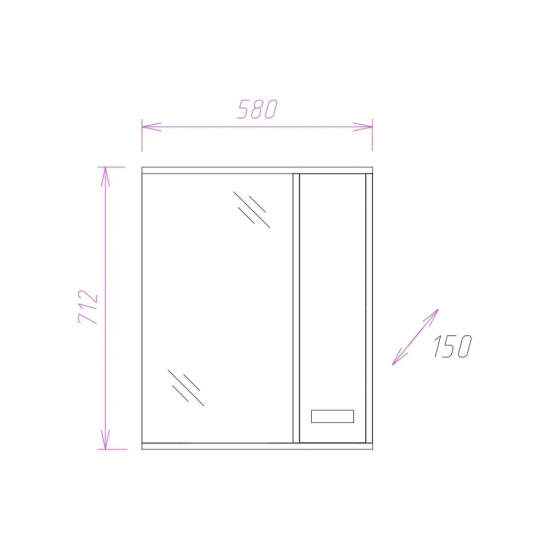 Зеркало-шкаф ONIKA Гамма 58.01 R правое