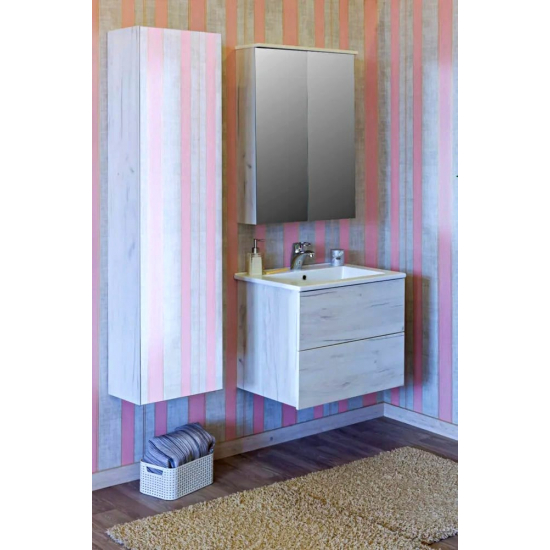 Зеркало-шкаф SANFLOR Чикаго 75, дуб крафт белый, с подсветкой