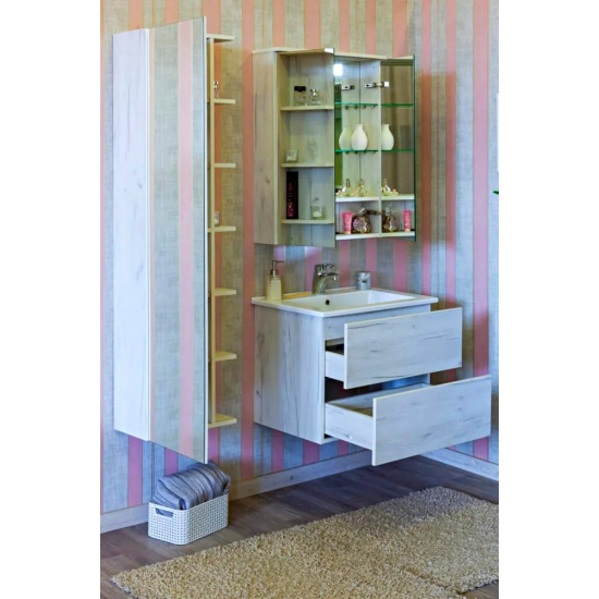 Зеркало-шкаф SANFLOR Чикаго 75, дуб крафт белый, с подсветкой