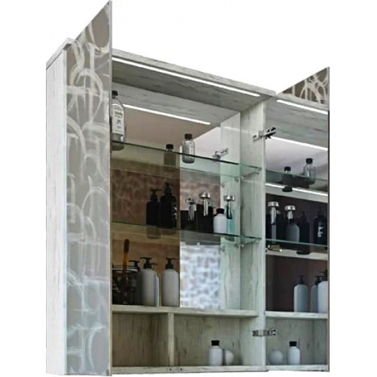 Зеркало-шкаф SANFLOR Чикаго 75, дуб крафт белый, с подсветкой